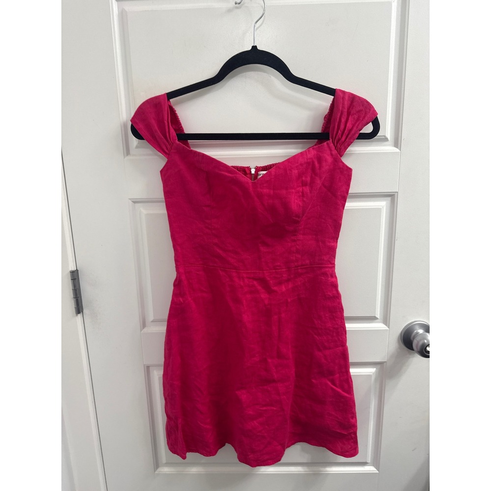 Reformation Gavina Pink Linen Cap Sleeve Smocked Back Mini Dress Size 2